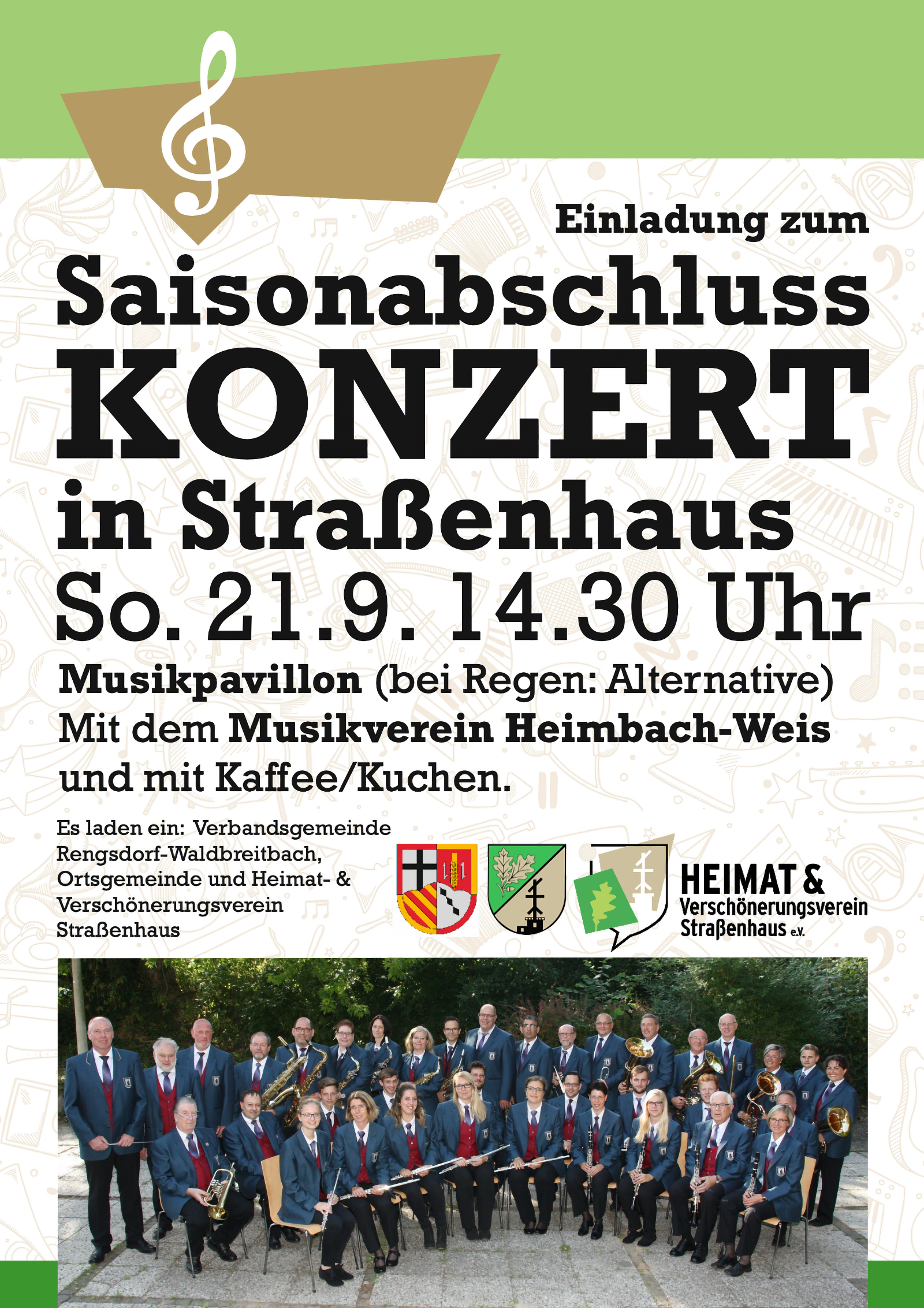 Einladungsplakat mit Bild des Musikvereins Heimbach-Weiß